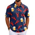 thumbnail image 2 of GrmtClth Mens Tropical Summer Polo Mens Beach Short Sleeve Polo Top Wave Seashell Lobster Pattern Soft Tropical Daily Vacation Polo Shirt Outerwear Layered With Calm Ocean Texture Blue M, 2 of 6