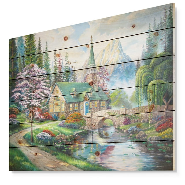 Design Art - Église en Peinture à l'Huile de Forêt