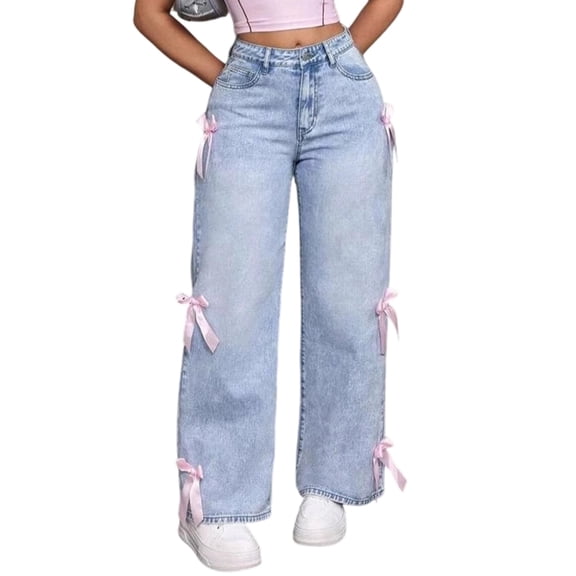 Aellinatey Women High Waist Wide Leg Jeans Spring Summer Denims Pants Bows Palazzo Pants