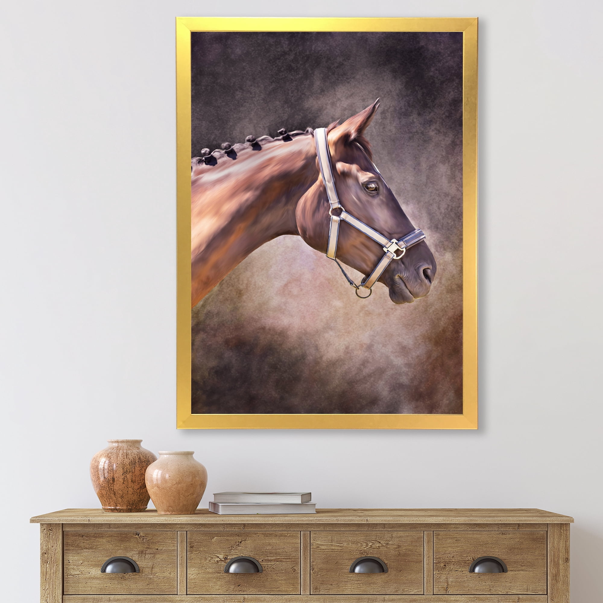 Designart 'Close Up Portrait Of Brown Horse' Farmhouse Framed Art Print