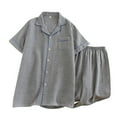 thumbnail image 1 of Pijama de verano para hombre, de color liso, de gasa fina, de manga corta, con cárdigan de solapa, ropa de casa, informal, conjunto de pijama para hombre, 1 of 8
