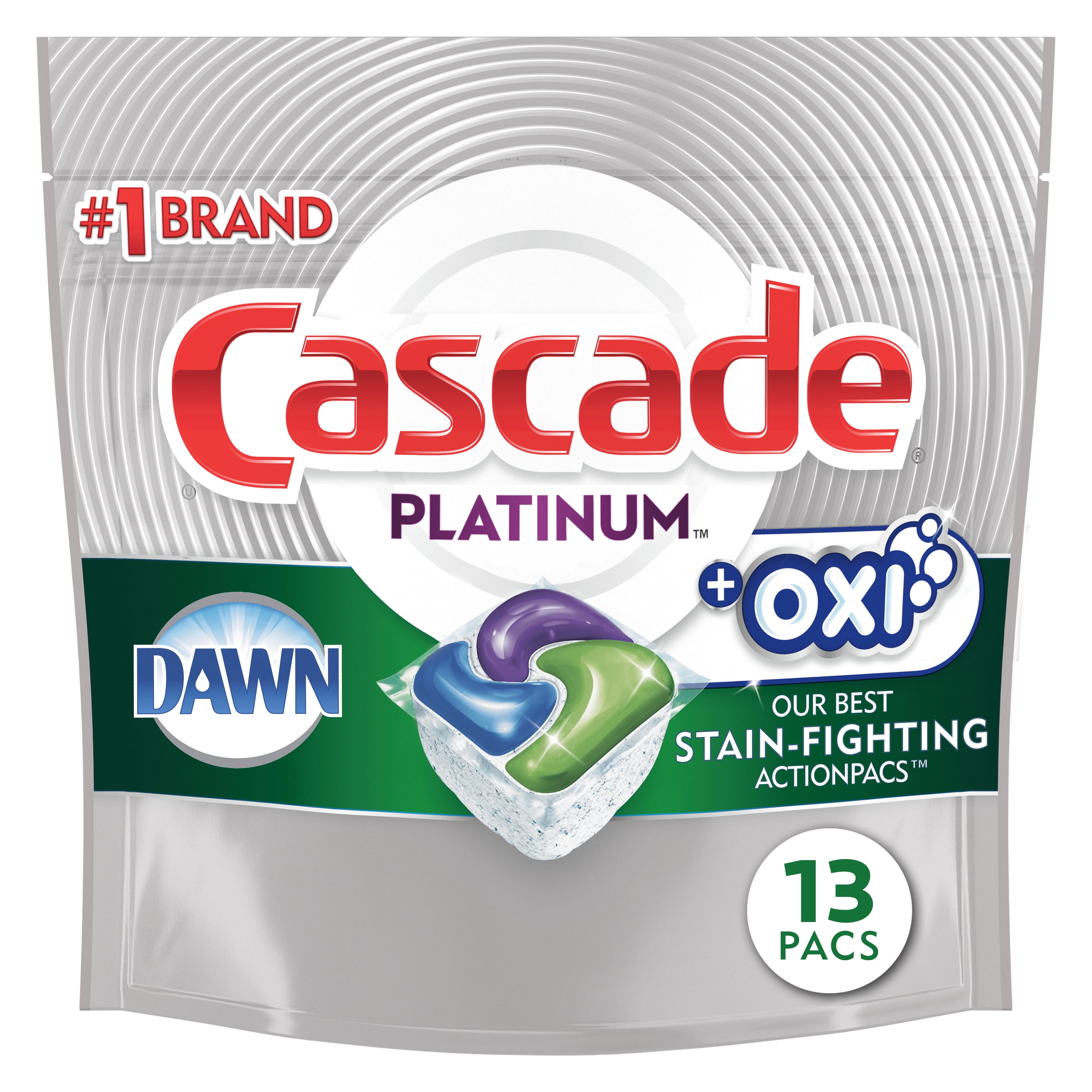 Cascade Platinum ActionPacs + Oxi, Dishwasher Detergent, Fresh, 13 ct