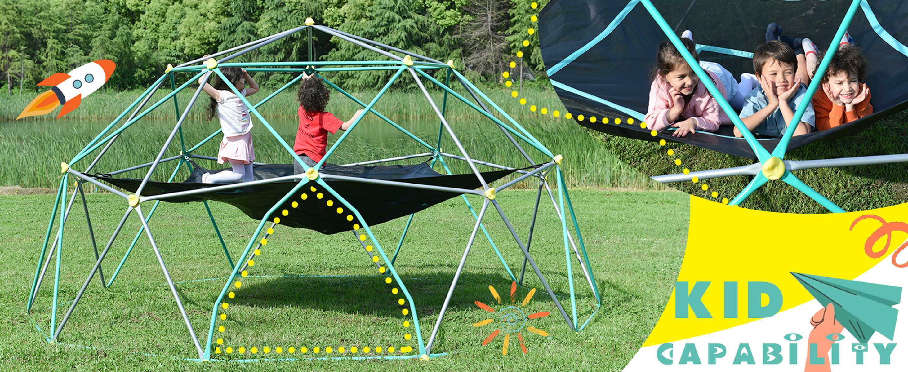 EUROCO 1000LBS 13 FT Outdoor Dome Climber for 5-7 Kids, Jungle Gym with Hammock for Kids Outdoor Play Equipment , Anti-Rust, UV Resistant, Easy Assembly, Age3+, Green