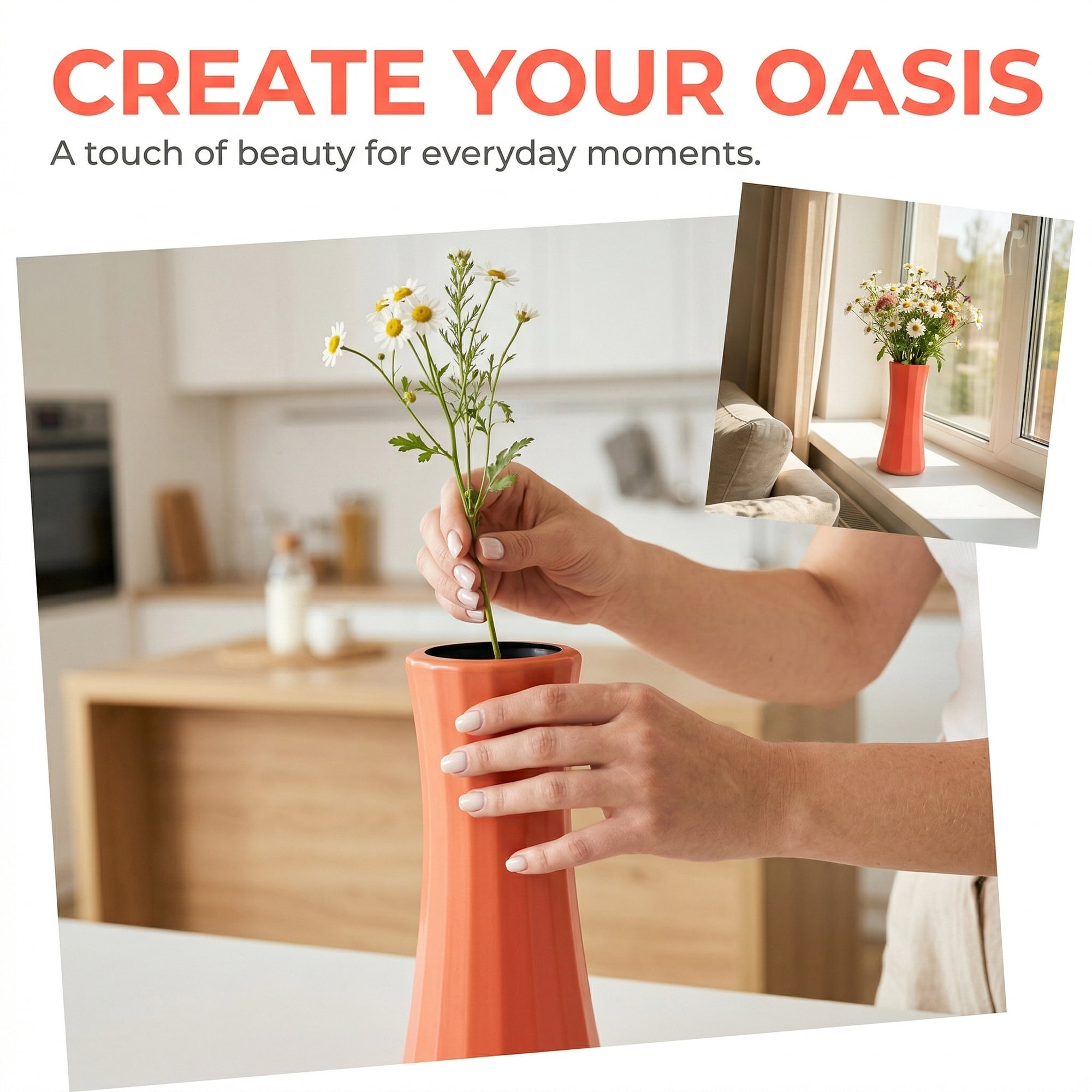 Unique Bargains Modern Geometric Minimalist Decorative Centerpiece Flower Vase Orange 3.5"x3.5"x8.3"