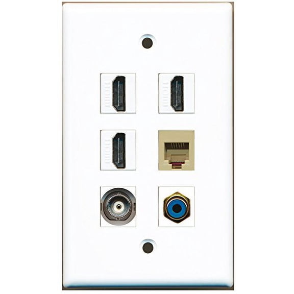 RiteAV - 3 HDMI 1 Port RCA Blue 1 Port Phone RJ11 RJ12 Beige 1 Port BNC Wall Plate