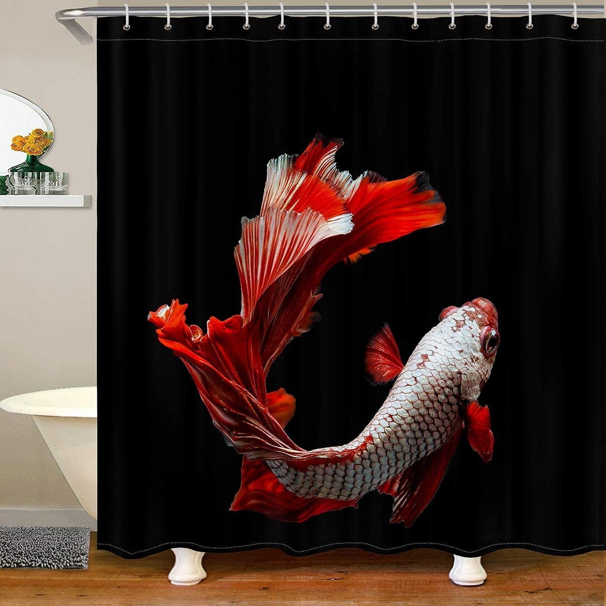 Ambesonne Fish Shower Curtain, Koi Shoal Chinese Animal, 69Wx70L