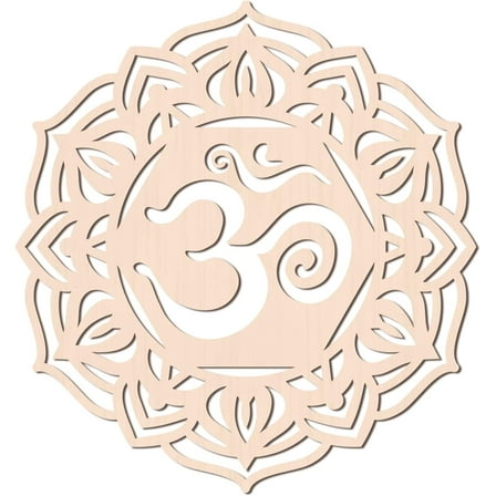 12Inch OM Lotus Wooden Wall Art Crystal Grid Sacred Geometry Home Decor Laser Cut Wooden Wall Sculpture for Wall Hanging Decor Art Home Decoration