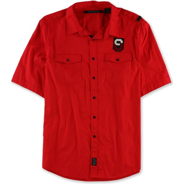 Sean John - Camisa con botones y bolsillo con logo para hombre, rojo, XXX-Large