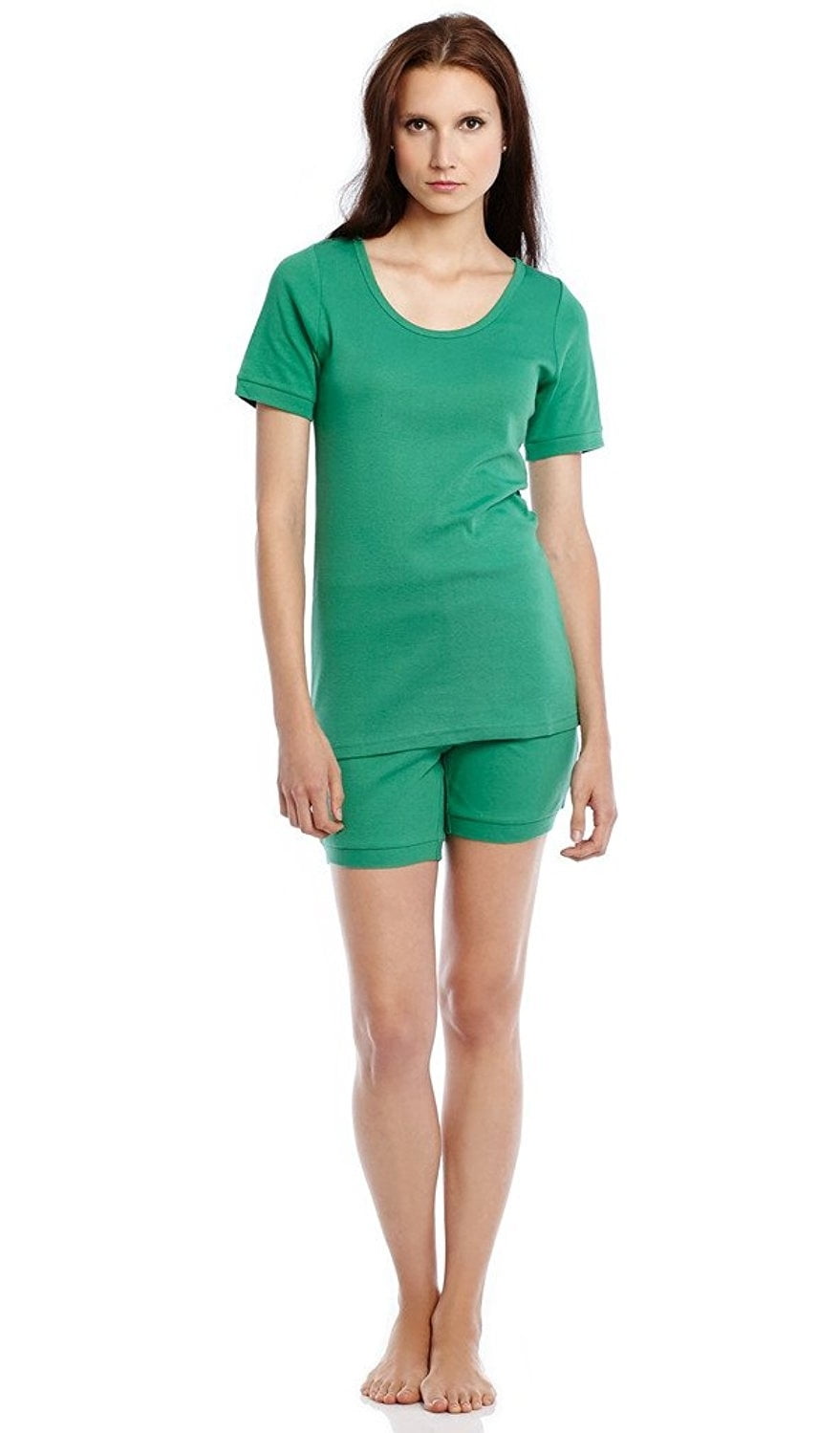 Leveret Womens Two Piece Short Cotton Pajamas Green M