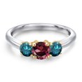 thumbnail image 3 of Gem Stone King 10K Two Tone Gold Red Rhodolite Garnet and Blue Diamond Engagement Ring for Women | 1.14 Cttw | Round 5MM | Gemstone January Birthstone | Size 5, 3 of 6