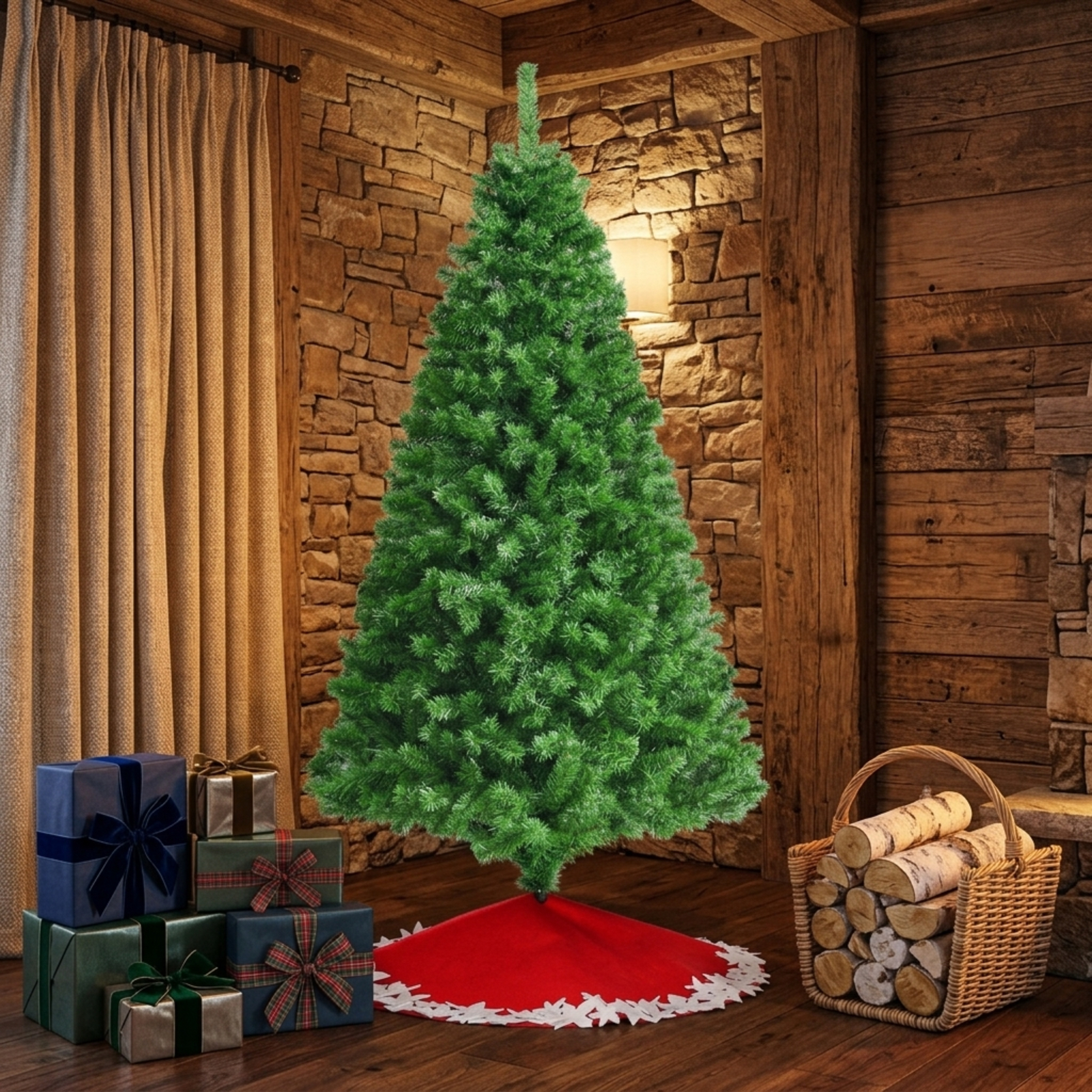 RUIE, 6 ft, Artificial Christmas Tree, with LED Fiber Optic Lights, 617 Branch Tips, Green Holiday Xmas Tree for Indoor Home Office Decoration