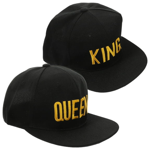 ELAYARD 2Pcs Hip Hop and Queen Black Snapback Caps with Adjustable Strap Embroidered Text