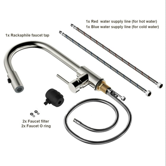 Rackaphile Single Handle Pull Down Sprayer Kitchen Faucet Tap With 360 Degree Swivel Brass Spout One Hole Installation Hot Cold Water Lead Free