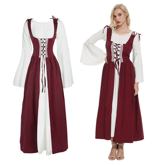 MYATED Renaissance Medieval Women's Dress Women Renaissance Victorian Costume Outfit Irish Dress Halloween Costume for Women,Red,S