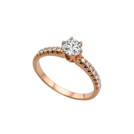 2/3 CT Diamond Engagement Ring in 14K Rose Gold (I-J color,SI1-VS2 clarity) Solitaire w Accents 6 prongs