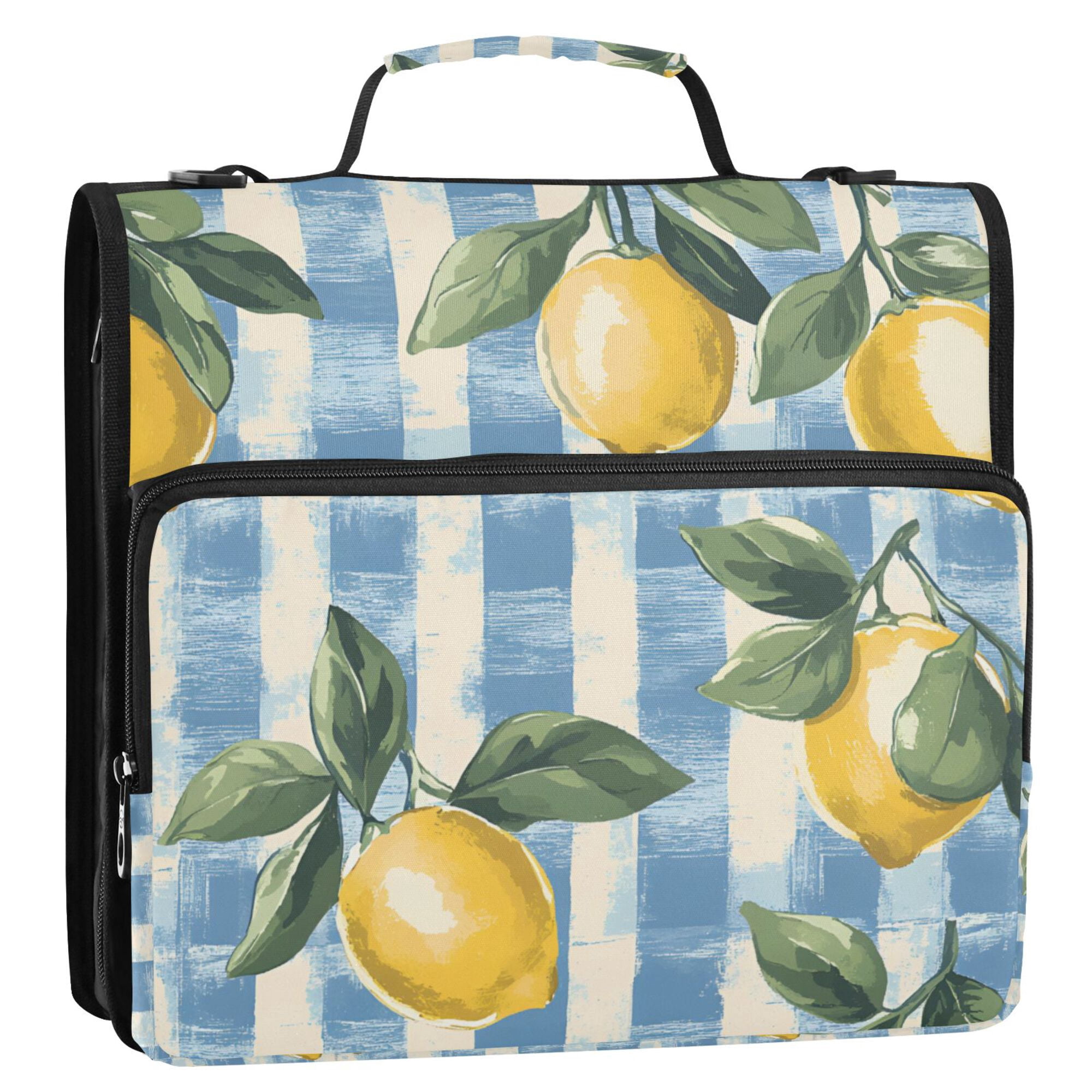 FORMRS Zipper Binder with Shoulder Strap 2-inch Ring 500 Sheet Capacity File Bag, Retro Lemon Leaves