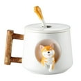 thumbnail image 1 of Taza de café de cerámica, taza con patrón de animal Shiba Inu 3D, mango de diseño de madera interesante y cuchara a juego, muy adecuada para regalos, 420 ml., 1 of 5