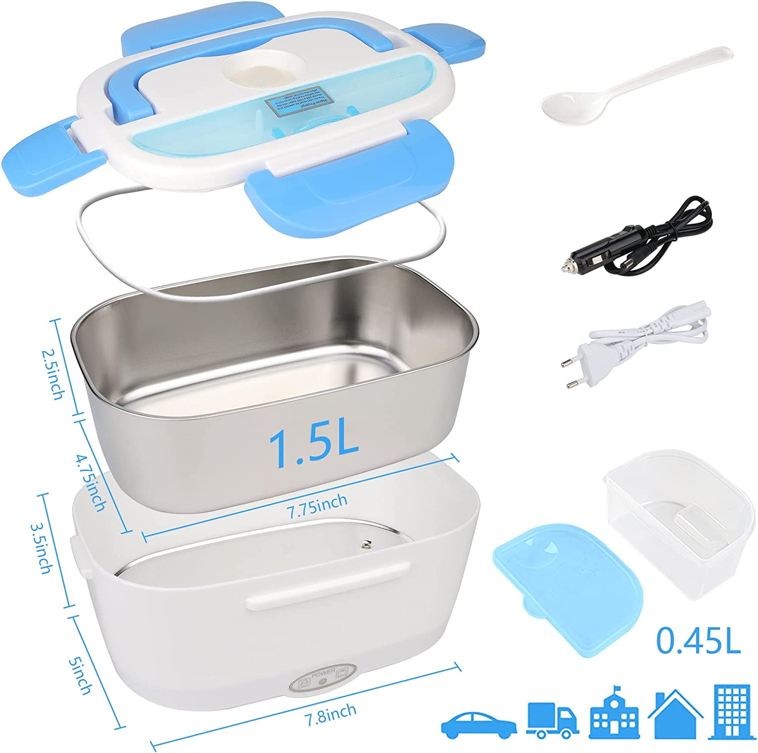 1pc Electric Lunch Box Food Heater Portable Food Warmer For Home And Office  Self Heating Lunch Box Stainless Steel Food Container Heated Bento Box For  Adult 2000ml 70oz 110v 200w - Home