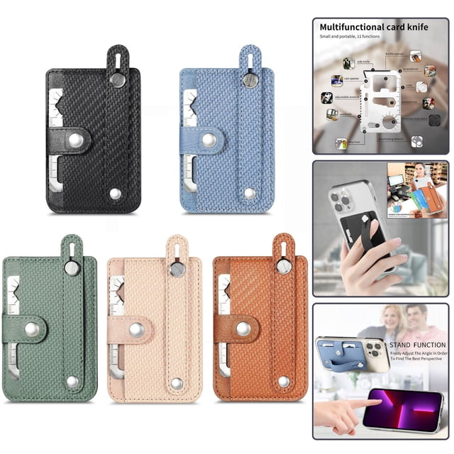 Iumwxz Organizers and Storage Multifunctional Adhesive Phone Wallet Card,Mobile Phone Card Case, Card Cover, Multiple Card, Zipper, Hand Back Sticker Card Case Dresser Shelf Black Pu Holiday Saving