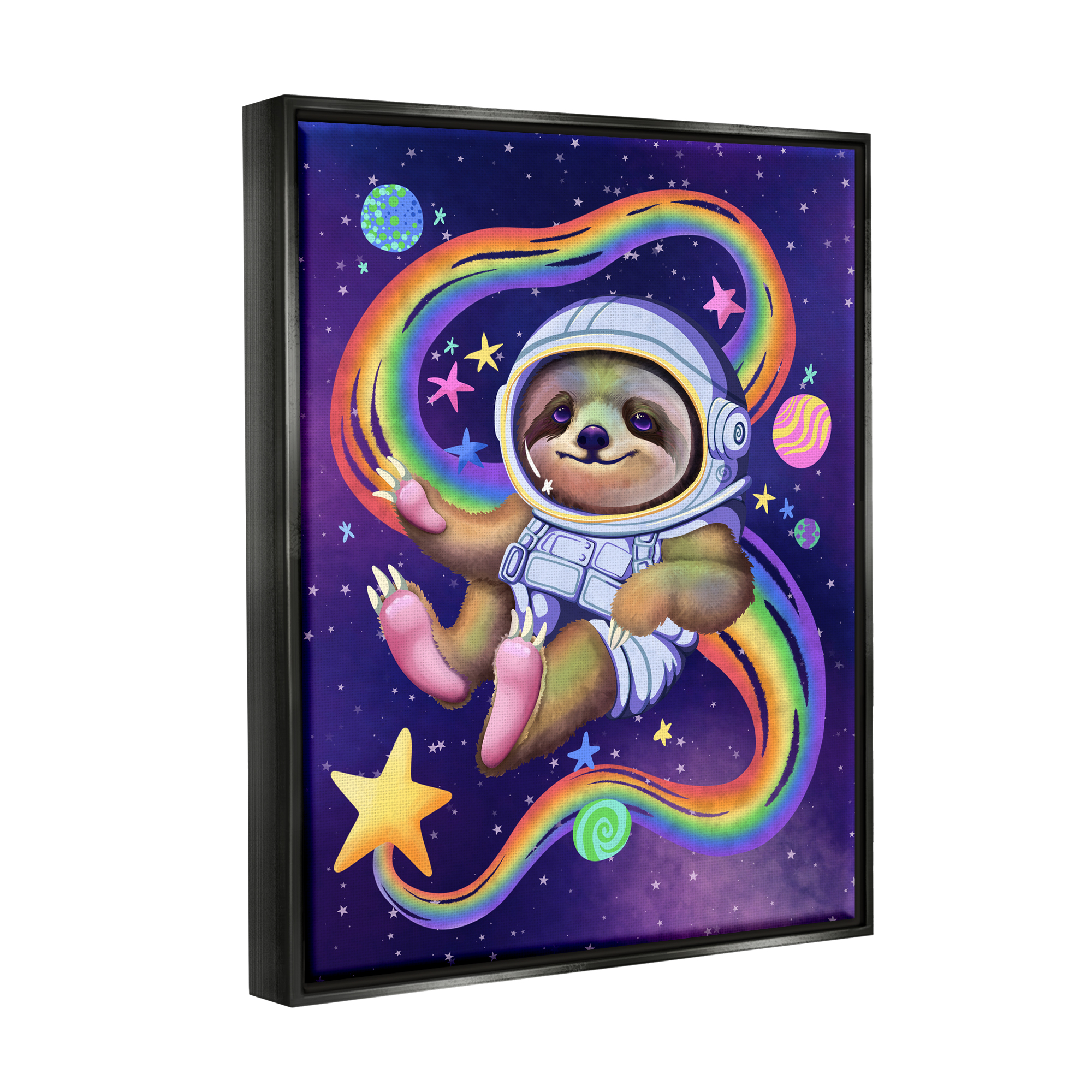 Stupell Industries Sloth in Outer Space Animals & Insects Painting Black Floater Framed Canvas Art Print Wall Art, 25 x 31
