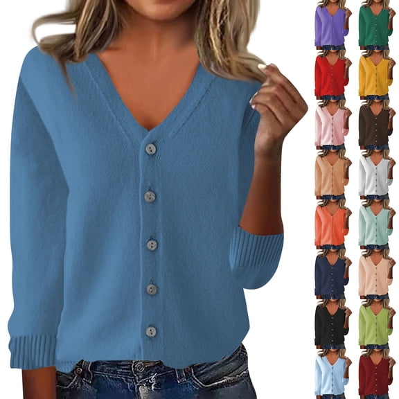 Cardigan Sweaters for Women Long Sleeve Open Front Button Down Outwear Casual Knit Comfy Soft Lightweight Cardigans Blue 2XL