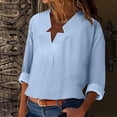 thumbnail image 2 of Tiqkatyck T Shirts for Women, Womens Long Sleeve Cotton Linen Blouse Loose Fit Casual V Neck Tops, Summer Tops for Women, Shirts for Women, Clearance Sales Today Deals Prime Light Blue, 2 of 9