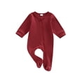 thumbnail image 1 of Faithtur Bébé Filles Garçons Footies Romper Couleur Unie Col Rond à Manches Longues Combinaisons Automne Fermeture Éclair Oblique Bodysuits, 1 of 8