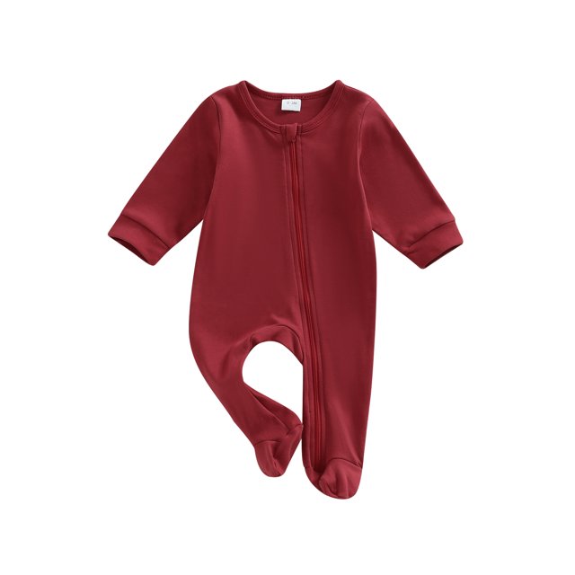 Faithtur Bébé Filles Garçons Footies Romper Couleur Unie Col Rond à Manches Longues Combinaisons Automne Fermeture Éclair Oblique Bodysuits
