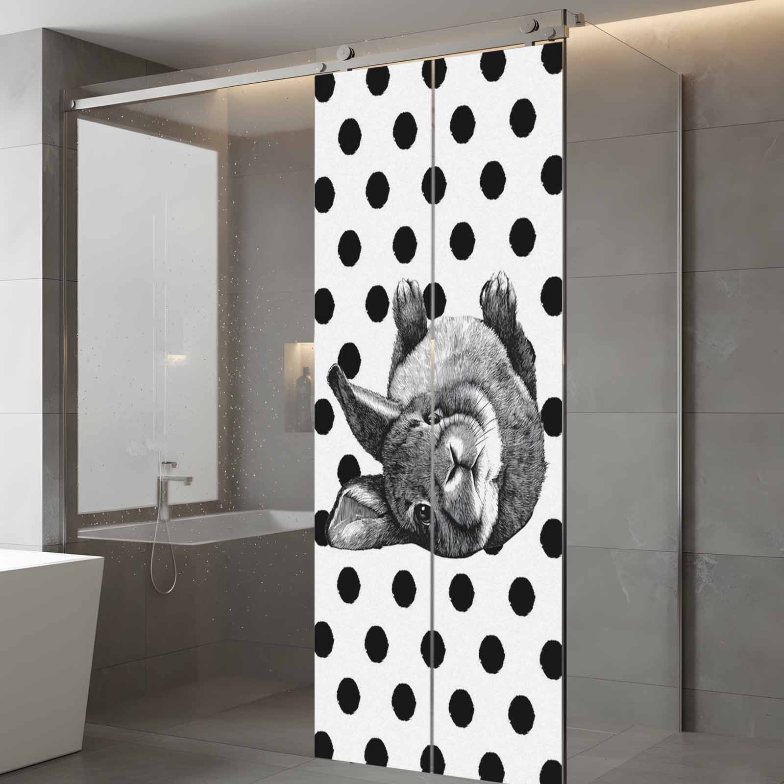 Easter Bunny Window Privacy Film, Cute Gray Rabbit Farm Country Black Polka Dots Frosted Glass Window Clings Static Cling UV Heat Blocking Reusable Door Sticker for Bathroom 23.6 x 59 Inch