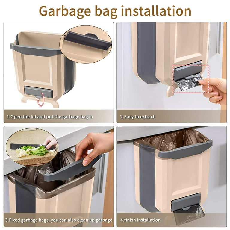 Hanging Kitchen Trash Can With Garbage Bag Storage, Foldable Large