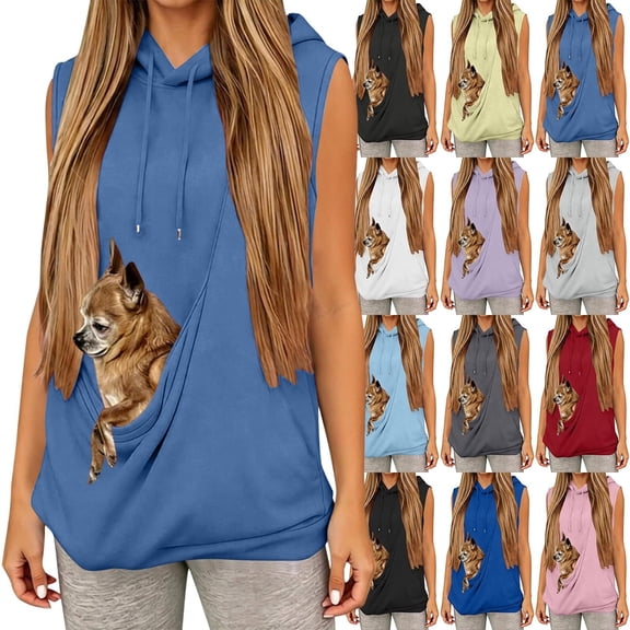 Pet Pouch Hoodie for Women Kangaroo Pocket Oversized Pet Carrier Hoodie Sweatshirt Soft Sleeveless Hoodie with Dog Pouch Cat Carrier Hoodie Animal Holder