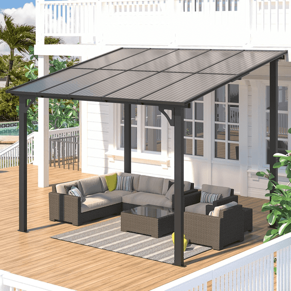 AECOJOY 8' x 10' FT Gazebo, Outdoor Waterproof Aluminum Pergola For Garden, Wall Mounted Patio Hard Top Gazebo Clearance in Grey