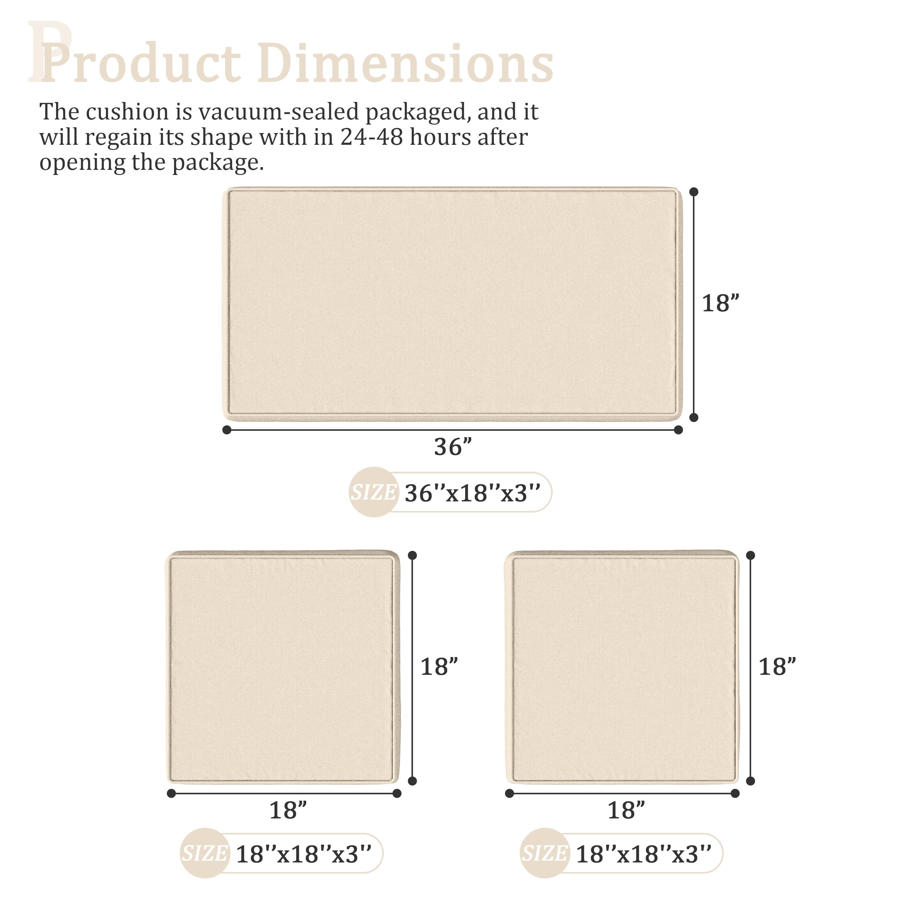 Snubbull 3 Pack Outdoor Replacement Cushions for 4-Seater Wicker Rattan Loveseat Sofa Chair Patio Furniture, 36 x 18 x 3,18 x 18 x 3, Cream