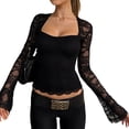 thumbnail image 2 of ClodeEU Women's Square Neck Long Sleeve Top with Lace Cutout Patchwork ,Casual Blouse for Summer Black,Womens Plus XL, 2 of 8