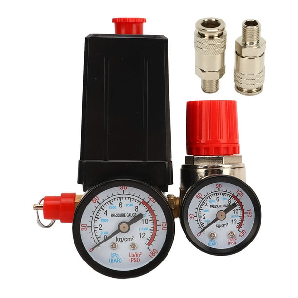 Uadme Válvula De Control De Presión del Compresor De Aire, Interruptor De Presión del Compresor De Aire Controlador De Válvula De Control Automático De 4 Vías 0-180 PSI con Manómetro