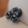thumbnail image 3 of Girls Heeled Sandals Comfortable Soft Footbed Open Toe Rhinestone Bowtie T-Strap Heels Princess Wedding Party Bridesmaids Dress Shoes Black 13.5 Little Kid, 3 of 7