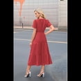 thumbnail image 3 of Vestido Rojo de Larga con Cuello en V, Plisado y Mangas Abullonadas, Talla L, 3 of 4