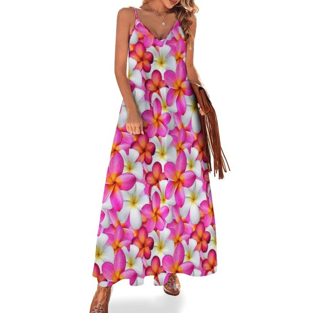 Vestido sin mangas con flores tropicales de color rosa brillante y blanco para el verano, ropa femenina, vestidos de novia para mujer
