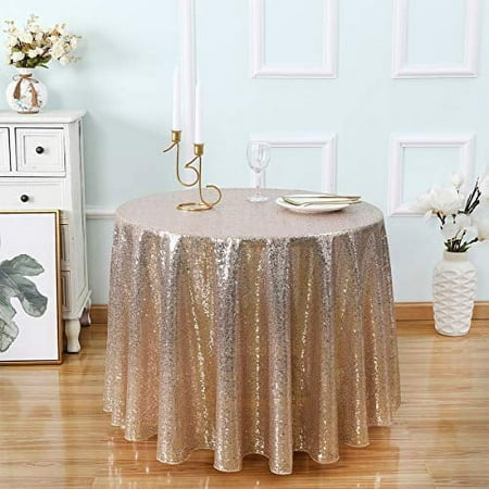 Kirsooku Light Gold Sequin Tablecloth Glitter Sparkly Iridescent Shimmer for Round Table Cloth 70 Inch Table Covers Decorations for Birthday Party Supplies Event Wedding Table Skirt Decor Bronze
