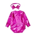 thumbnail image 4 of Hansber Toddler Baby Girls Shiny Metallic Long Sleeve Romper with Bow Headband for Birthday Party Outfit Hot Pink 12-18M, 4 of 7