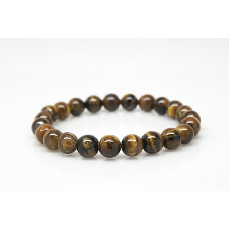 Tiger Eye Gemstone Beads - Wrist Beads Semiprecious Stone Bracelet - Real Tigers Eye Gemstones - for Chakra Healing and Balancing, fits Men and Women 7 inch - Adds Boho Charm to Any Outfit, by Orti Jewelry