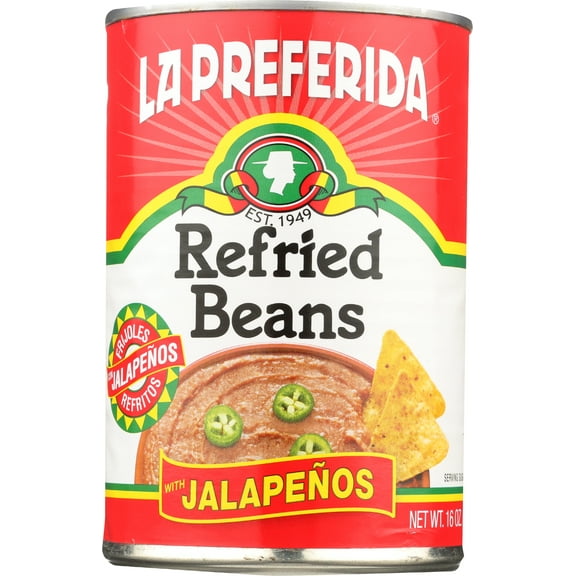 Pack of 12, La Preferida Refried Beans with Jalapeños, 16 oz