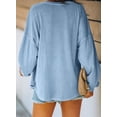thumbnail image 3 of Asyoly Womens Tops Solid Color Loose Long Sleeve Pullover V Neck Button Down Dressy Business Casual Work Shirts Blouse, 3 of 5