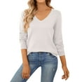 thumbnail image 4 of Women's Casual V-Neck Sweater Base Layer Knitted Long Sleeve Solid Color Top for Fall Winter Versatile Basics,White,XL, 4 of 7