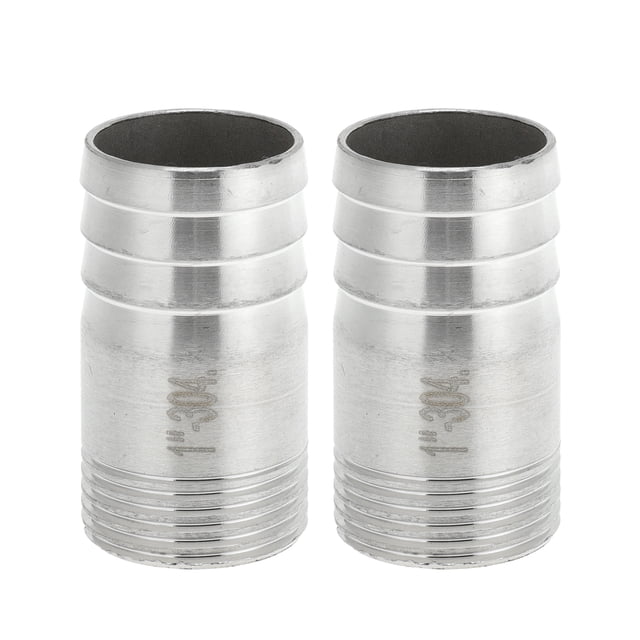 Conectores de tubo de barbilla de manguera Unique Bargains 1" BSPT macho para aire, agua, aceite, gas, combustible, acero inoxidable 304, 2 piezas tono plateado