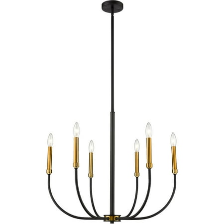 

Matte Black and Olde Brass Tone Finish Chandeliers 26 Wide Steel Material Candelabra 6 Light Fixture
