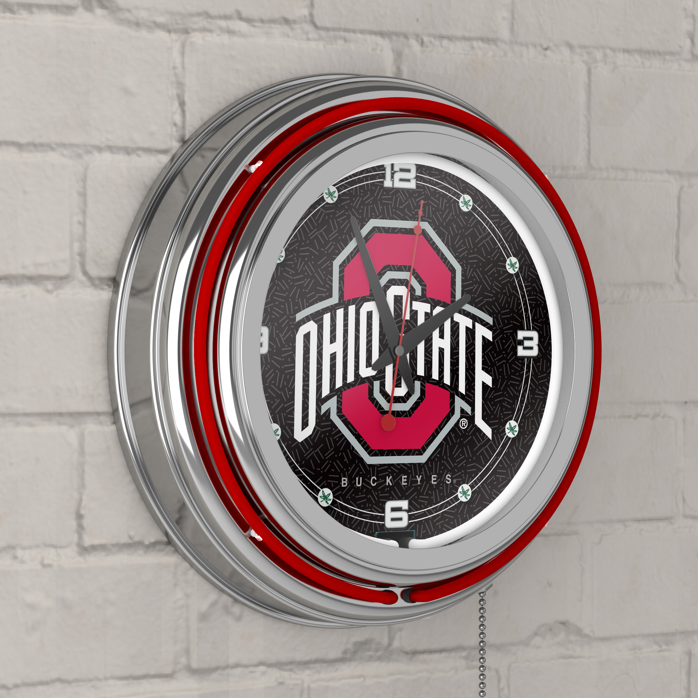 Ohio State University Logo Black Retro Neon Analog Wall Clock with Pull Chain