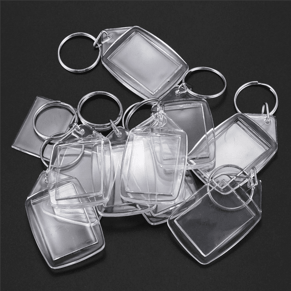 30X Clear Acrylic Plastic Blank Keyrings Insert Passport Photo Keychain Keyfob