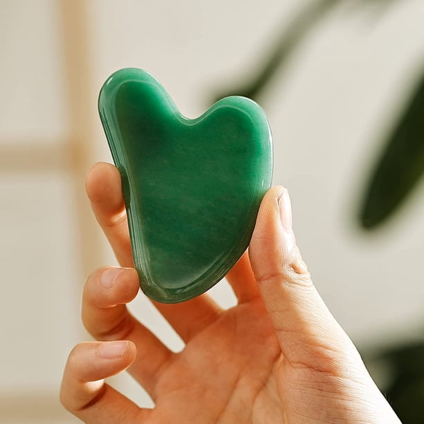 Herramienta facial Sha, tablero de guasha de piedra de jade natural para terapia de acupuntura SPA, tratamiento de puntos de activación, herramienta de masaje de raspado Gua Sha (verde)