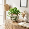 thumbnail image 6 of BUYMAX Sage Green Ceramic Plant Pot, Vintage Two-Handle Flower Pot with Drainage Hole for Herbs & Succulents, Indoor Outdoor Farmhouse Decor, 6 of 9